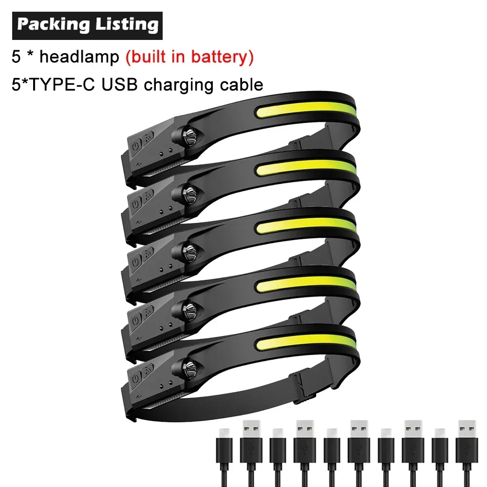 KDULIT 1-10PCS LED Sensor Scheinwerfer Eingebaute Batterie USB Aufladbare Kopf Taschenlampe Scheinwerfer Kopf Taschenlampe Camping Angeln Suche licht 7