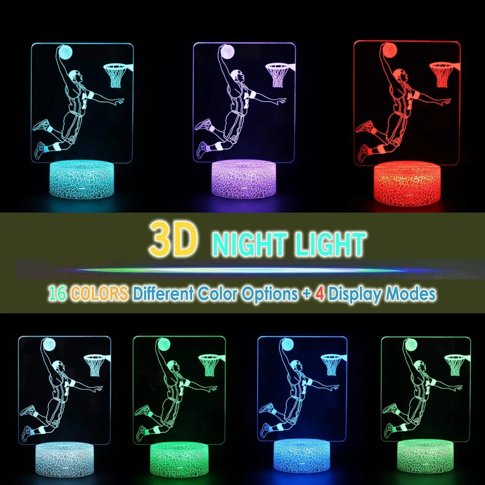 Basketball Player 3D Illusion LED Desk Lamp Night Light Tocuh Remote Control 16 Colors Holiday Gifts for Kids Boys Rooom Decor