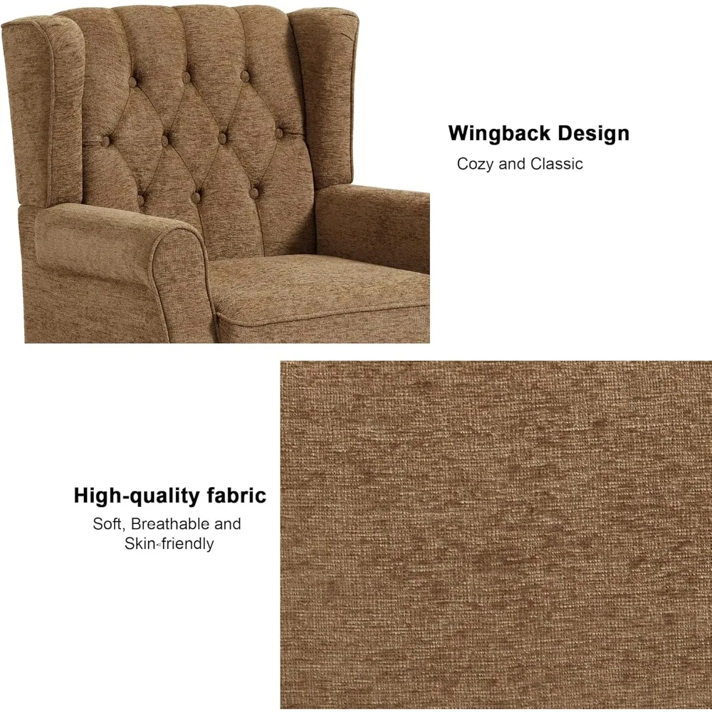 Poltrona imbottita con schienale alto capitonnè con bottoni e gambe in legno massello per una lettura confortevole