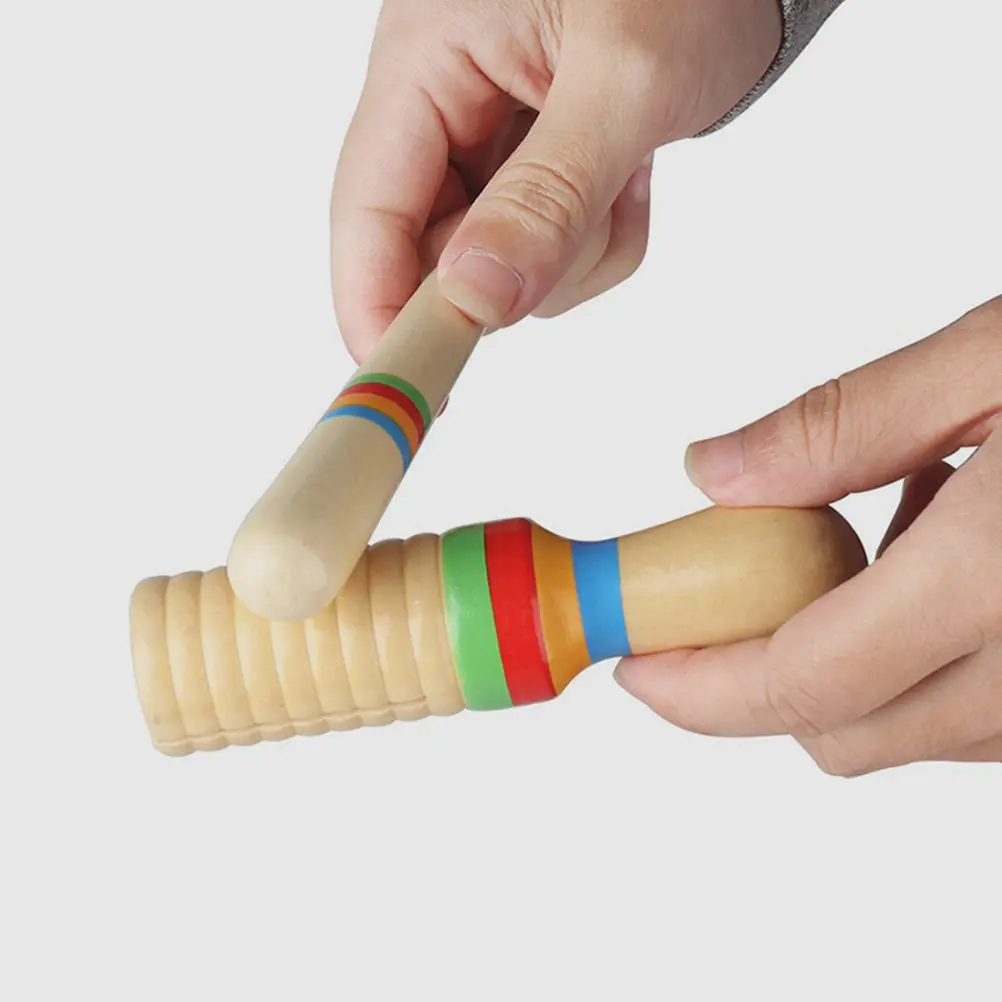 

3Sets Wooden Guiro Rainbow Claves Instrument Set Safe Musical Percussion Instruments for Beginner Hand Eye Coordination