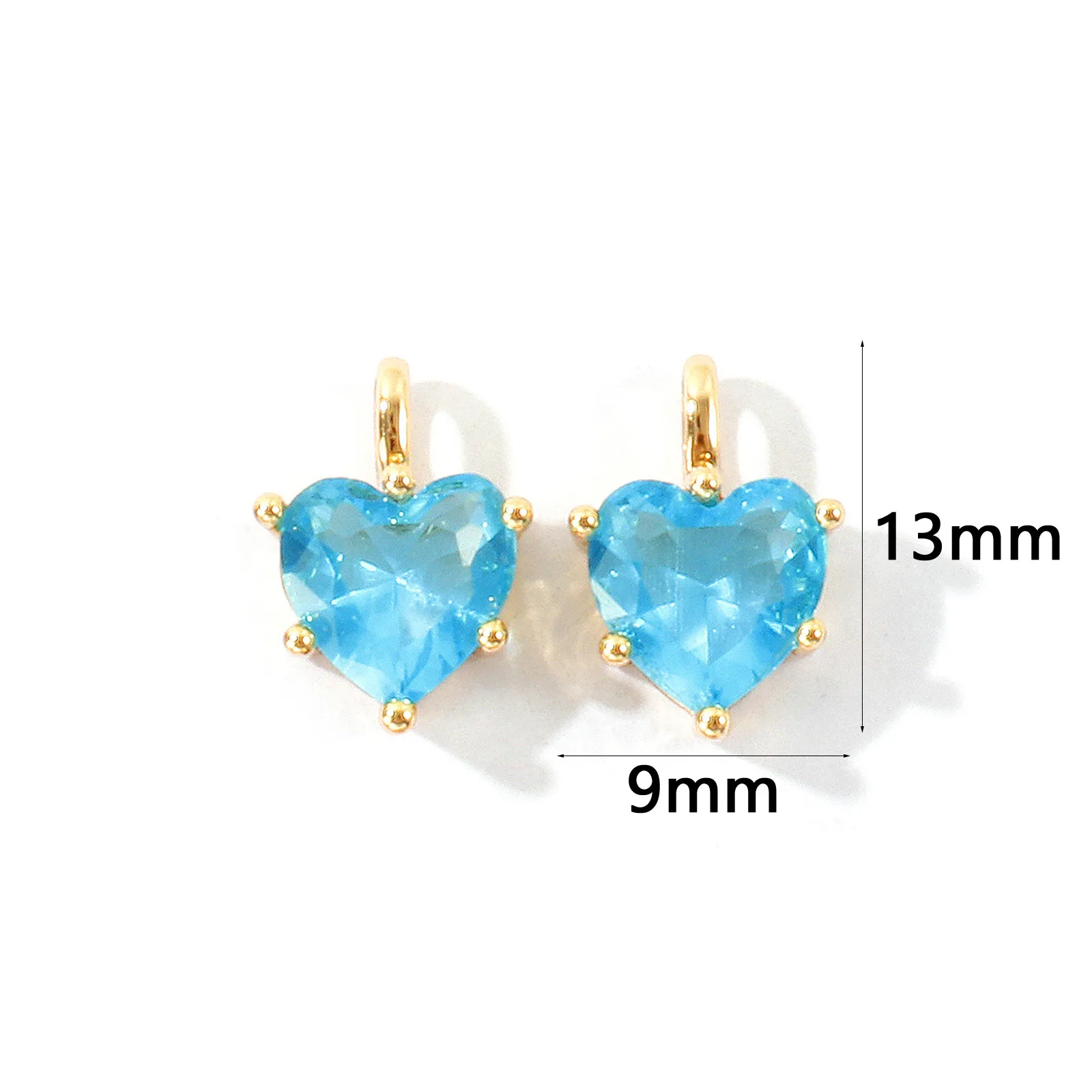 2 Stück Zirkonia-Charms zum Valentinstag, Geburtsstein-Charms, Herz, Messing, 18 Karat vergoldet, Anhänger für die Herstellung von DIY-Halsketten, 13 mm x 9 mm – Detail 14