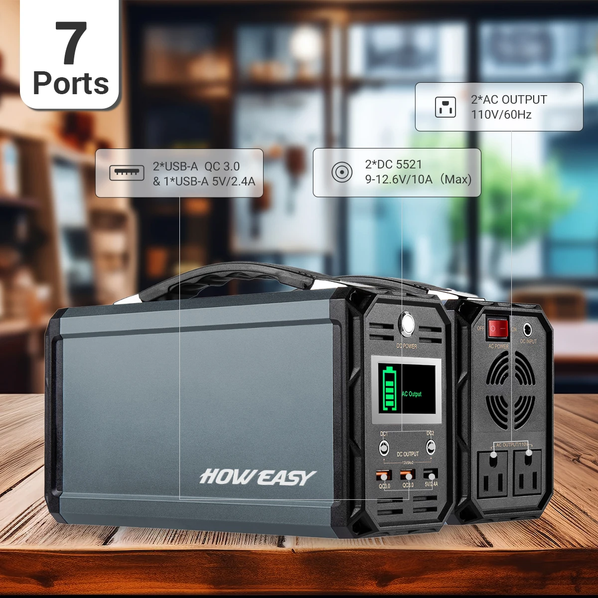 Howeasy Aluminum Alloy 300W/110V Portable Power Station, 222Wh Spare Lithium Battery with Ac Power Socket/Qc3.0/Dc, Suitable for Mobile Phones, Laptops, Ipads, Cameras, Wireless Headsets, Etc.