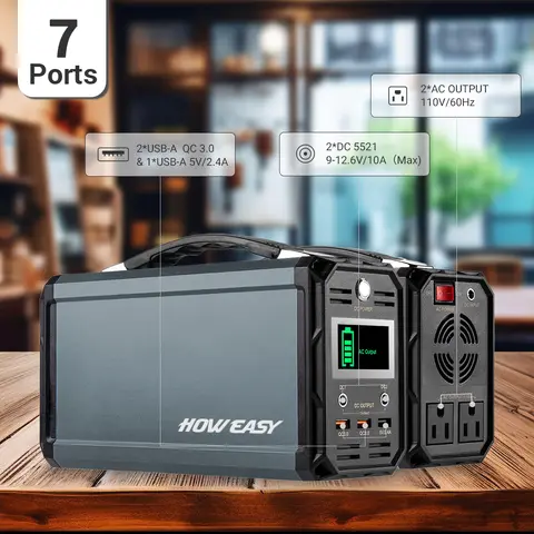 Howeasy Tragbares Kraftwerk aus Aluminiumlegierung, 300 W/110 V, 222 Wh Ersatz-Lithium-Akku mit Wechselstromsteckdose/Qc3.0/DC, geeignet für Mobiltelefone, Laptops, iPads, Kameras, kabellose Headsets usw.