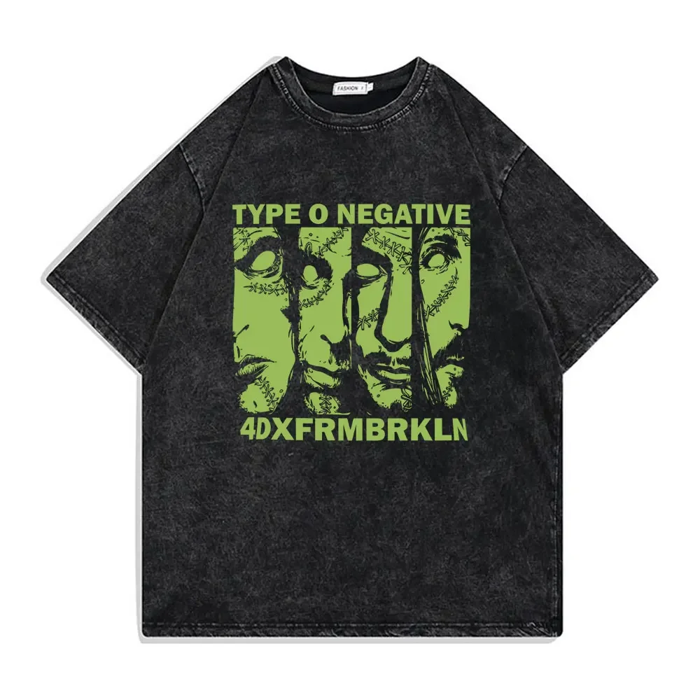 الشهيرة أفضل روك باند نوع O سلبي الرجل الأخضر خمر غسلها تي شيرت القوطية المعادن تي شيرتات قصيرة الاكمام الرجال خمر الهيب هوب #3