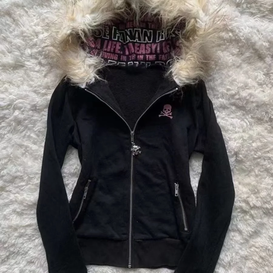 Autumn and Winter Classic Harajuku Style Fashion Retro Hoodie Korean Winter Thick Fur Leather Collar Women's Popular Jacket Top - view 3