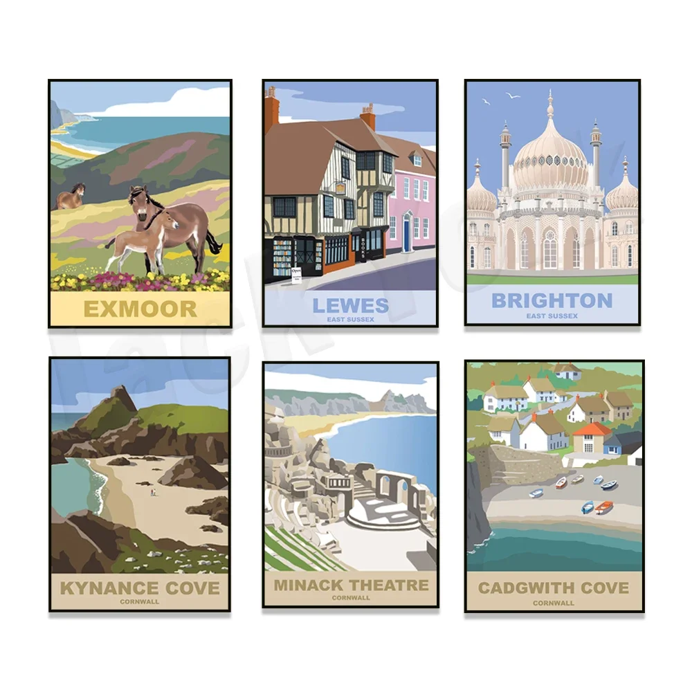 Cornwall, Seven Sisters, South Downs, East Sussex, Battle Abbey, East Sussex, Exmoor, Selworthy, Dunster, Exmoor travel poster,