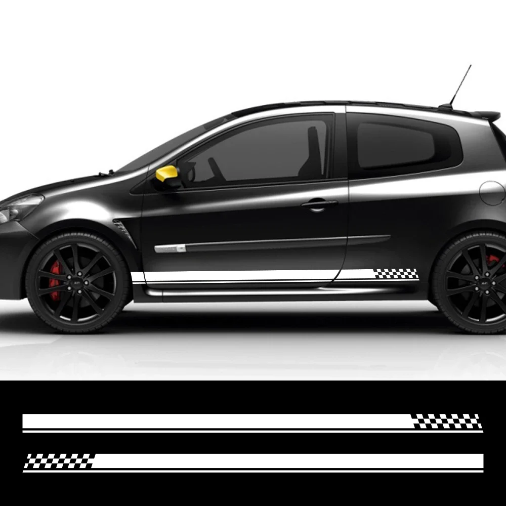 2Pcs Racing Style Car Stickers For Renault Clio RS R.S. MK2 MK3 MK4 Side Door Body Skirt PVC Film Decals Auto Tuning Accessories