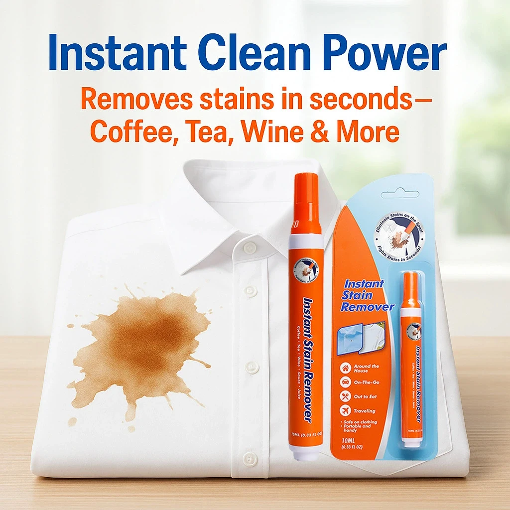 No-Rinse Portable Stain Remover Pen — Emergency On-the-Go Stain Stick for Clothing (Removes Oil & Grease)