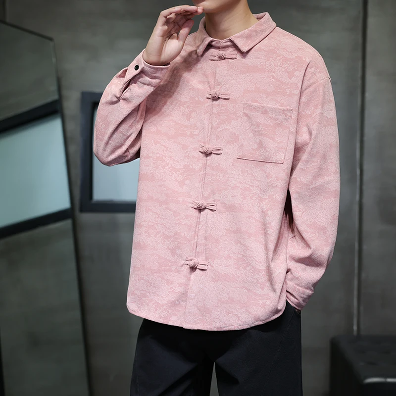 

Chinese style Men's Hanfu Casual Fashion Shirts Spring Autumn Streetwear Korean Streetdress Hombre Male Clothing Shirt Clothing