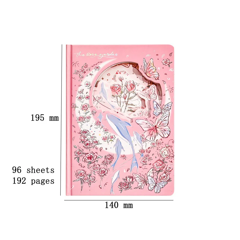 Rose Hollow Hardcover Notebook Color Page Illustration Cute Beautiful Diary Student Notepad