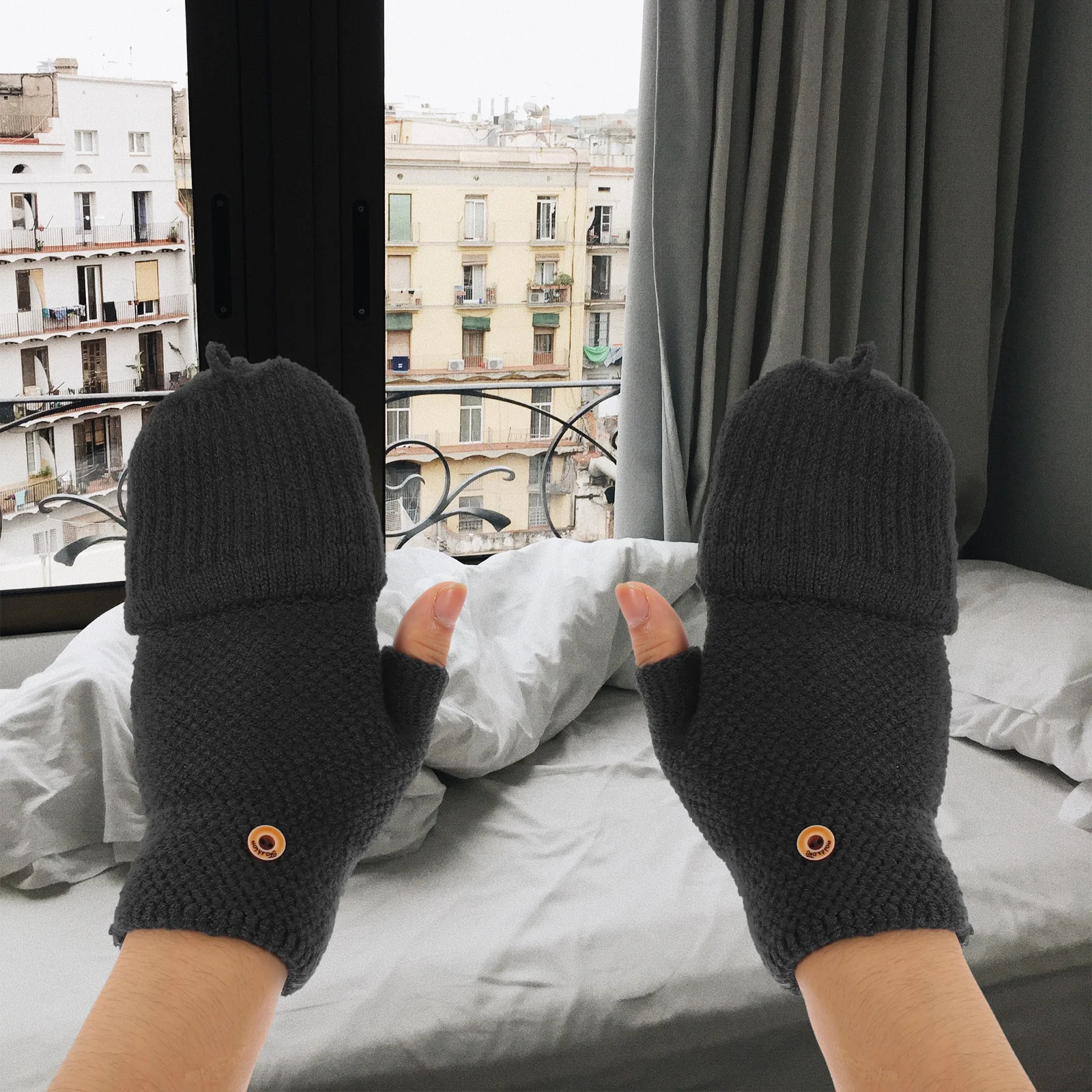 

1 Pair Fingerless Gloves Women Warm Acrylic Fiber Convertible Mittens Half Finger Flip Warm Gloves Convertible Mittens