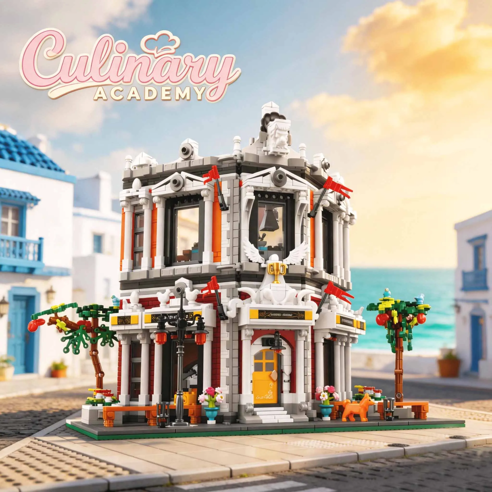 

Creative IDEAS 2743PCS Cooking Academy Building Blocks Street view European Architecture Model Kit Toys Adult Puzzle Gifts