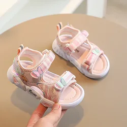 Sandalias de malla transpirable con mariposas para niña, zapatos planos de princesa de PVC, calzado deportivo de playa, novedad de verano, 2022