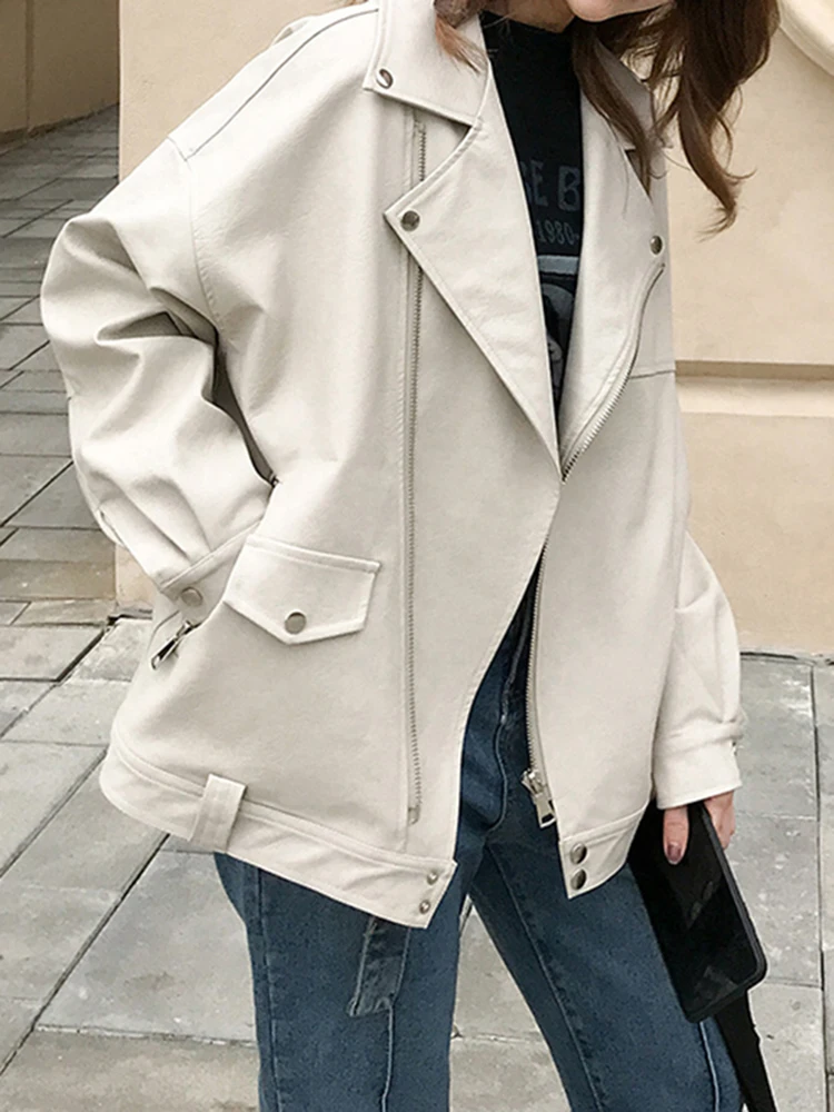 Sungtin Faux Leather Jacket Women Casual PU Loose Motorcycle Jackets Female Streetwear Oversized Coat Korean Chic New Spring