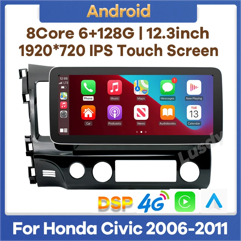 

12.3" Android 13 6G+128G Car Multimedia Player Radio GPS Navigation for Honda Civic 2006-2011 Auto Stereo Audio Video CarPlay