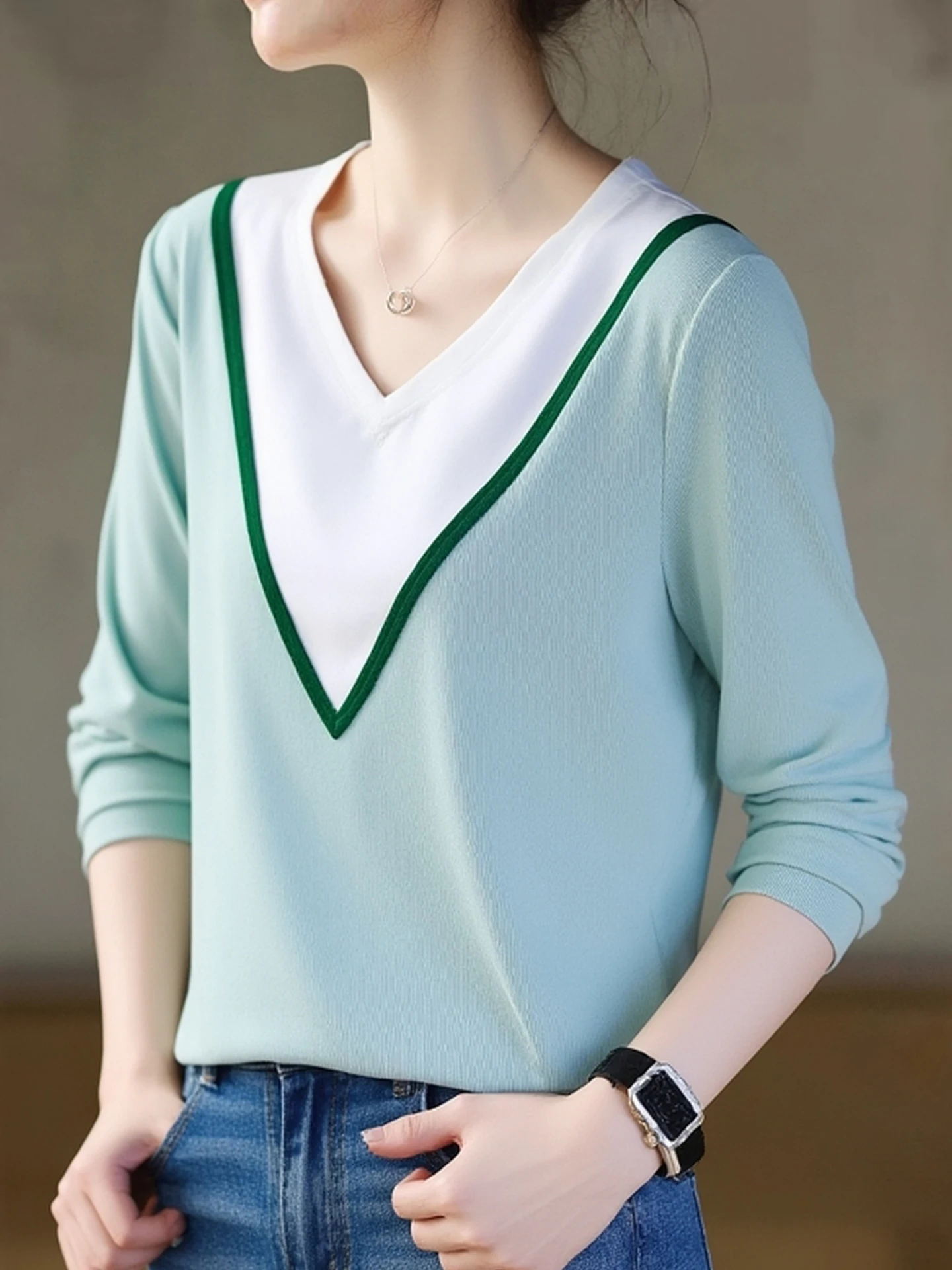 

Модный вязаный длинный све Crew Ne Base irt, женский повседневный цветной дизайн, зимний топ, корейский свободный крой