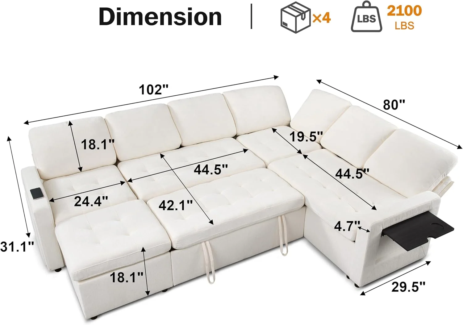 Hcore 7-مقعد وحدات الاقسام أريكة سرير قابل للسحب مستلق مسند الظهر منافذ USB الجدول LED أضواء مقاعد التخزين أداة خالية الجمعية