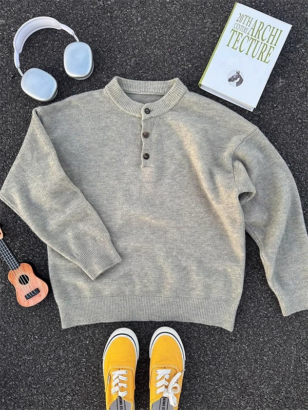 

Large Size 300 Pou American Lazy Chic Henry Collar Knitwear Men's Autumn Winter Loose High-End Feeling Sweater Knitwear