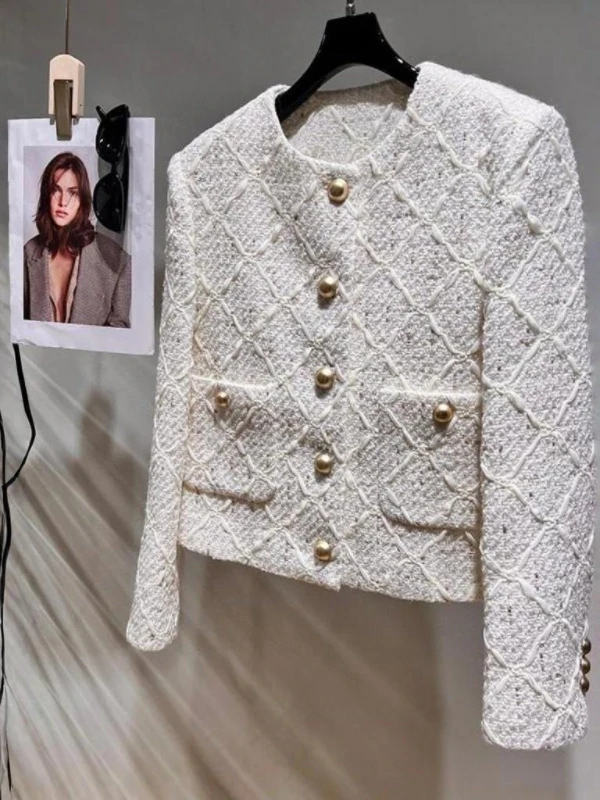 

High-End Tweed Jaet Women's 2025 New Autumn Ele round Ne Top Luxury Coarse Texture Faionable Lady's Outerwear