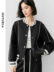 SENTUBILA Women Sporty Cotton Baseball Jackets   2024 Autumn Casual Loose Patchwork Single Breasted  Coat 143W55948