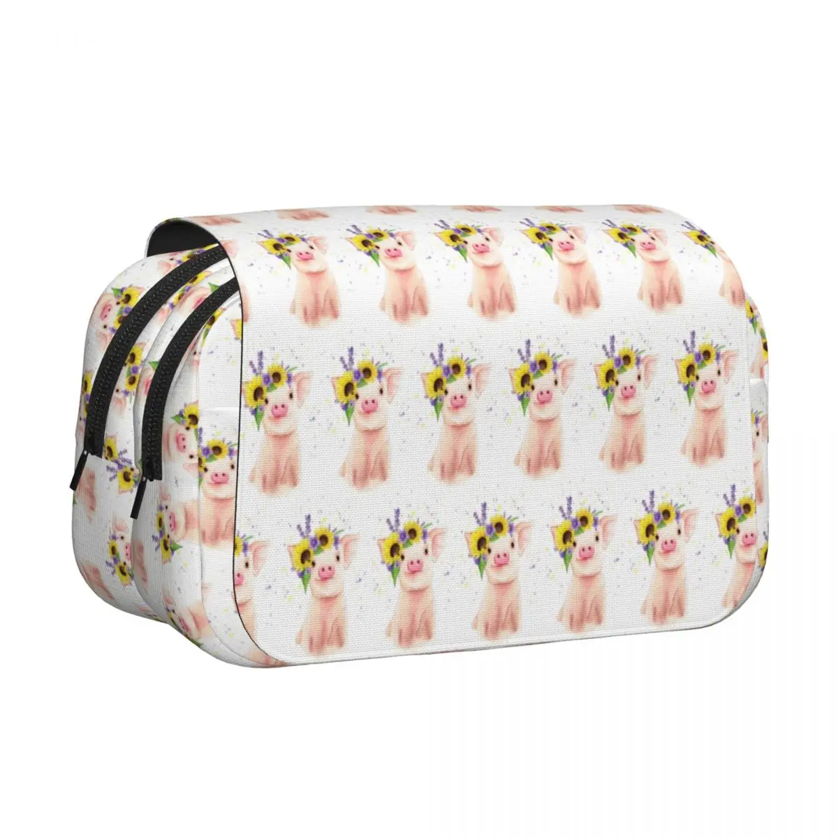 Funny Pig Surround By Sunflower Pencil Cases Pen Holder Hard Shell Leather Large Storage Pen Box Pencil Bag for Boy Girl School