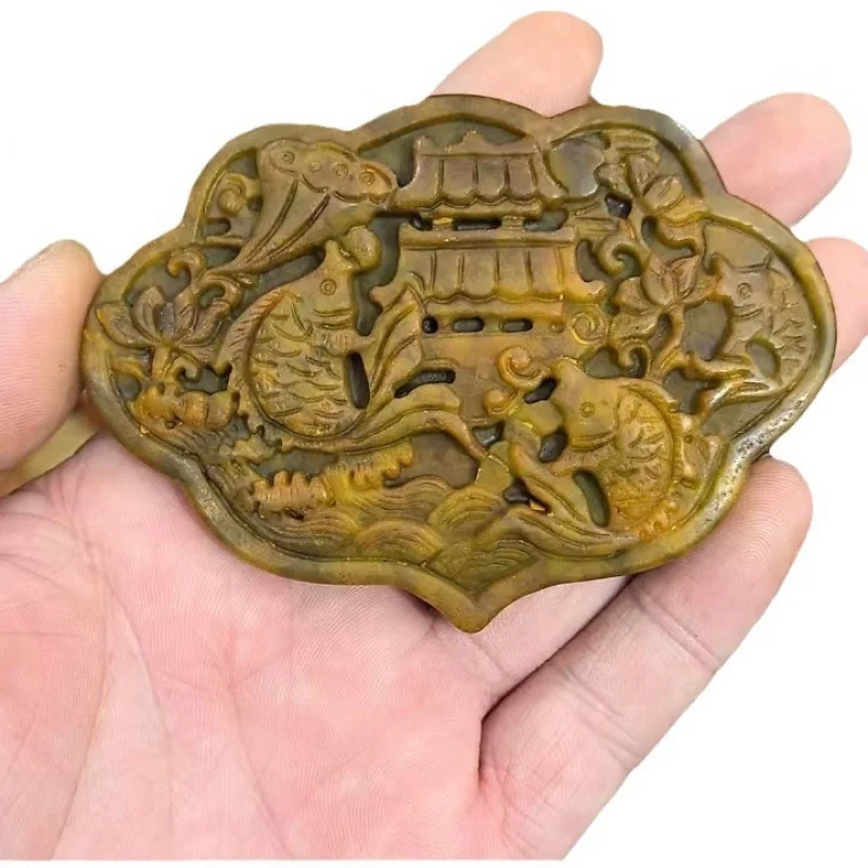 Yearly Abundance Carp Leaping Over Dragon Gate Antique Style Xiu Jade Pendant Handheld Piece Xiu Jade Manufacturer Wholesale