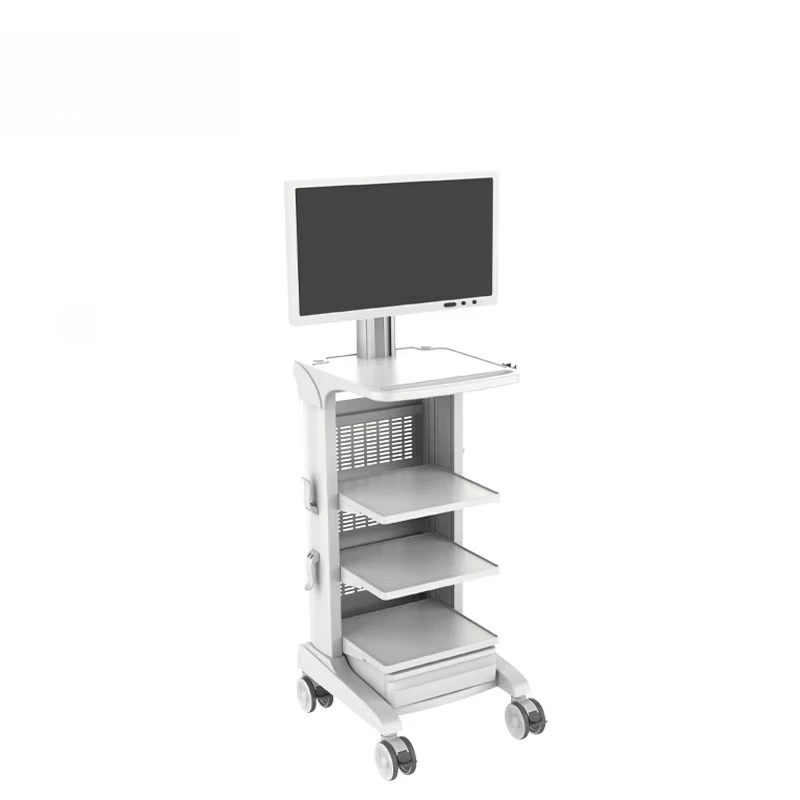 Medical trolley with display stand, adjustable shelves, hospital surgical equipment trolley