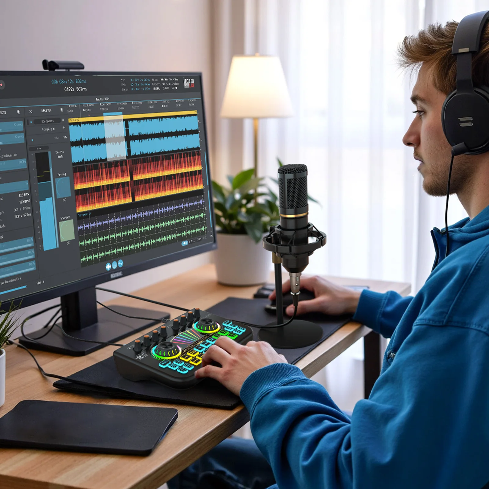 Tenlamp Podcast Equipment Bundle with 3.5mm Condenser Microphone for PC Smartphone Laptop Computer ,Podcast Microphone Bundle with Live Sound Card Audio Mixer，Music Studio Full Setup Estudio De Musical Streaming for Pc Phone Gaming Karaoke Machine
