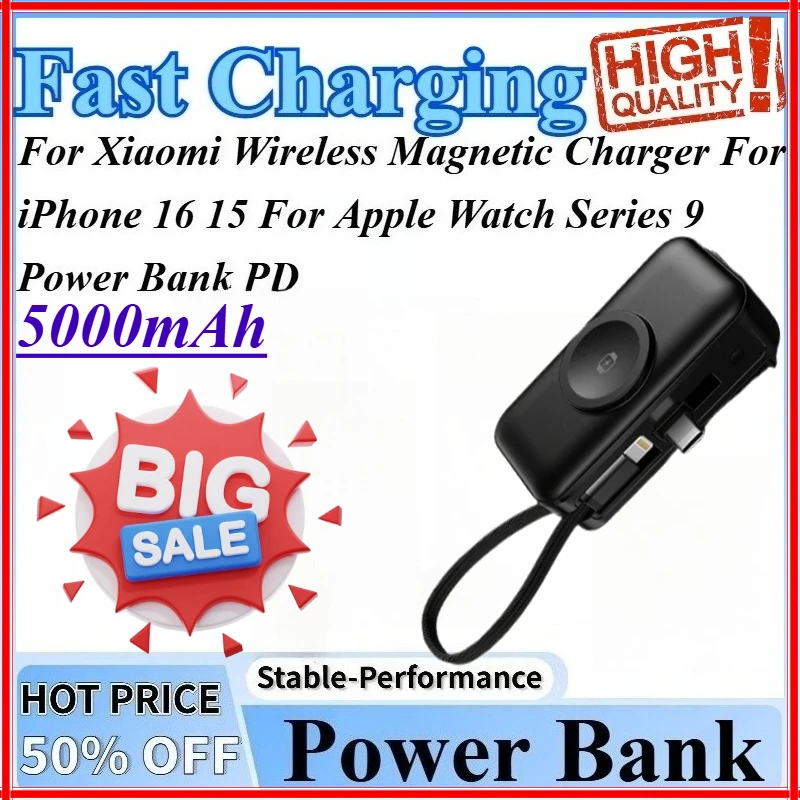 

5000mAh 30W Fast Charging Pro Power Bank PD For iPhone 16 15 For Xiaomi Wireless Magnetic Charger For Apple Watch Series 9