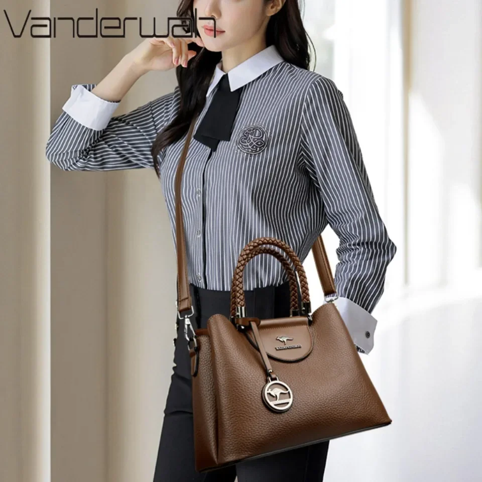 VANDERWAH 3 Layer Design Women\'s Handbags Luxury Designer Shoulder Crossbody Bags High Quality PU Leather Ladies Casual Tote Bag