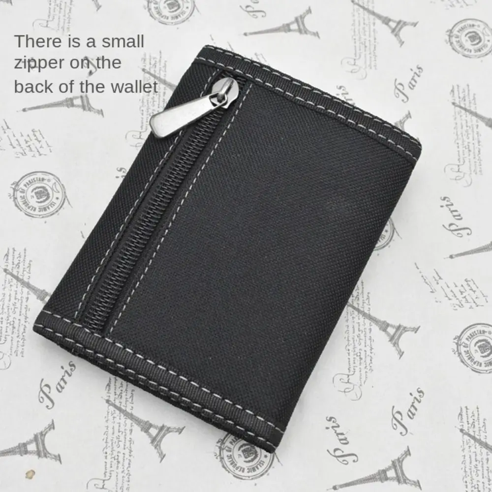 Black Men's Short Wallet Multi-position Touch Fastener Male Oxford Cloth Purse Wear-resistant Leisure 3 Fold Purse Daily Use