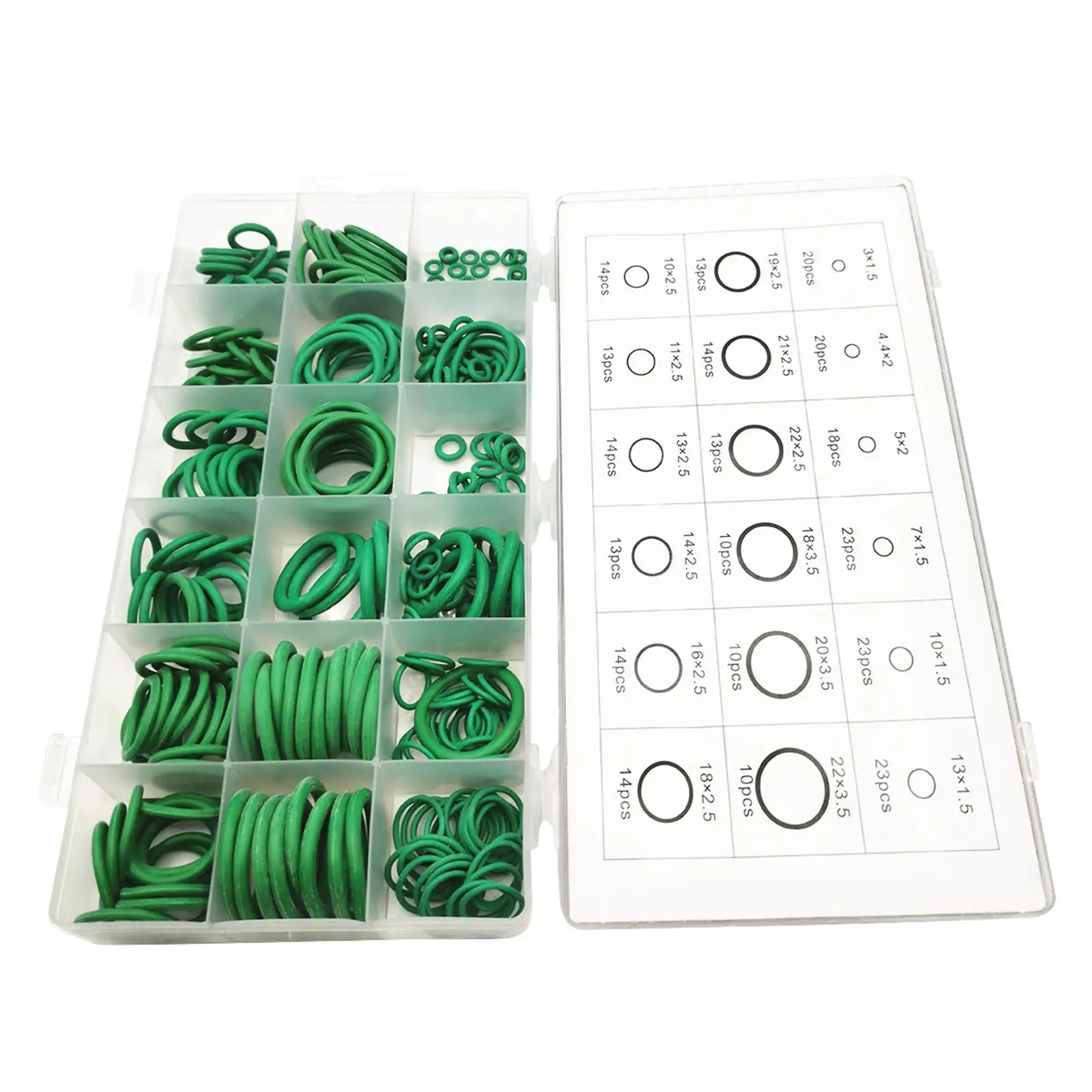 O Ring Assortment Kit Green Sealing Gasket 18 Sizes Rubber O Ring Set for Vehicle Car Auto Automotive Durable Accessories