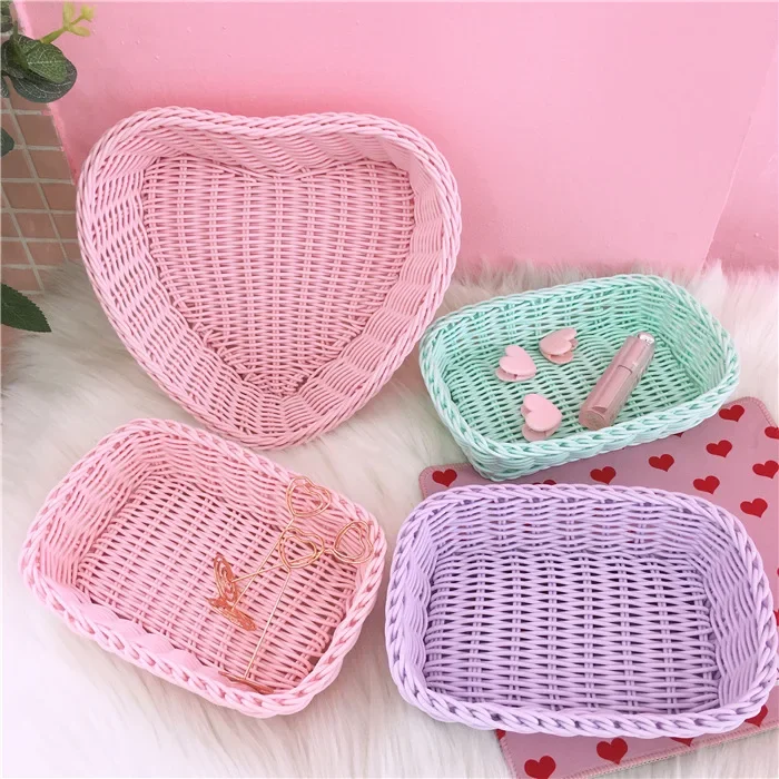 

Cute Macaron Color Heart Shaped Storage Basket Desktop Organizer Decor for Girl (Mint/Lilac/Pink) Stationery Key Cosmetic Holder