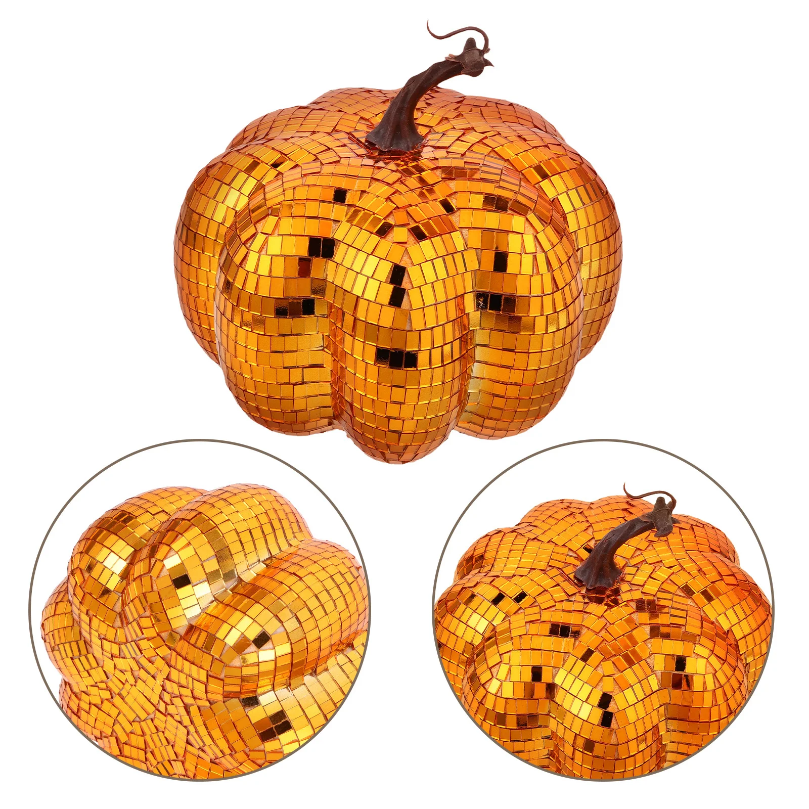 

Disco Mirror Pumpkin Seasonal Decoration Shimmering Glass Pumpkin Lamp Artificial Fall Halloween Thanksgiving Harvest Table