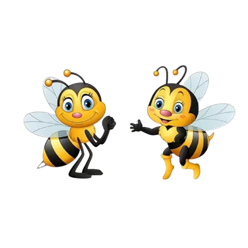 2Pcs 2D Flat Acrylic Cartoon Bee Wall Decor Waterproof Sun Resistant Garden Bee Hanging Plaque Anti-Fade Rainproof