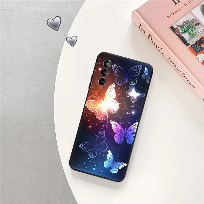 Ultra Thin Black Phone Case for Motorola G9 Edge 20 30 40 G50 G51 G60 G71 G22 G32 G52 G72 G53 G73 Night Flower Butterfly Cover