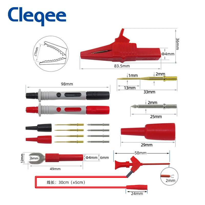 Cleqee P1600F 44PCS 4mm Banana Plug Multimeter Test Leads Kit Automotive IC Test Hook Clip Suitable for Fluke