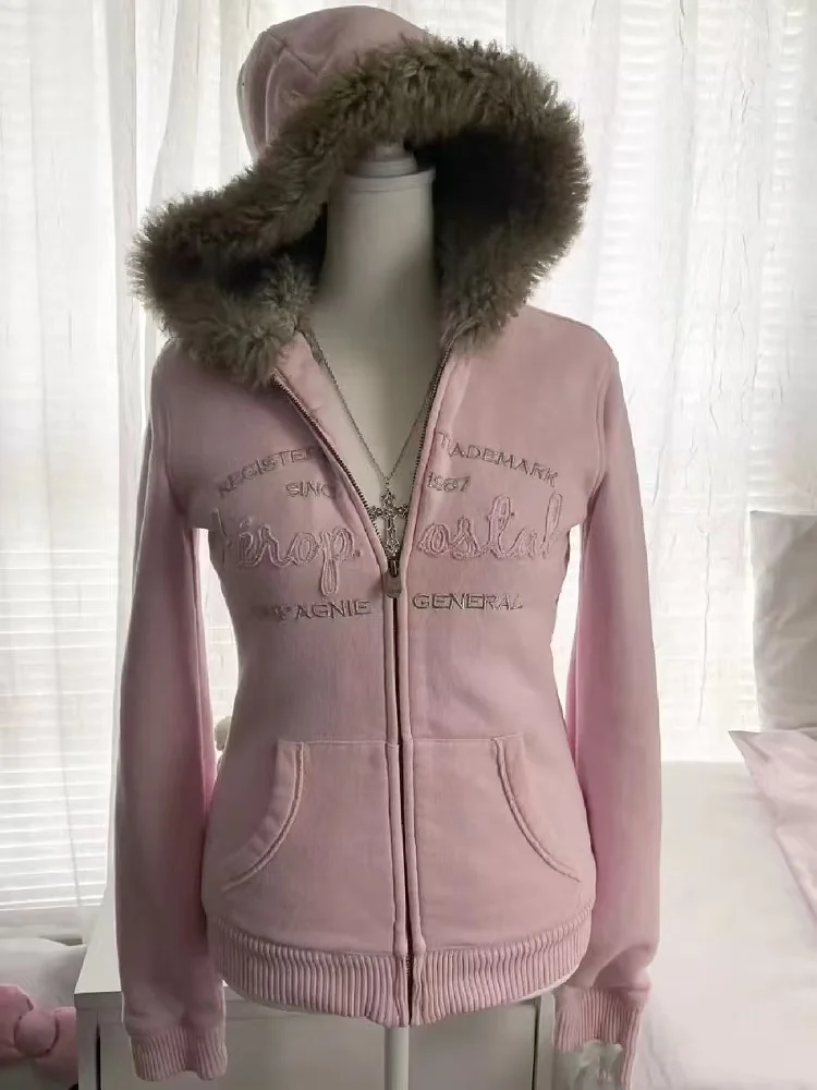 Autumn and Winter Classic Harajuku Style Fashion Retro Hoodie Korean Winter Thick Fur Leather Collar Women's Popular Jacket Top - view 5