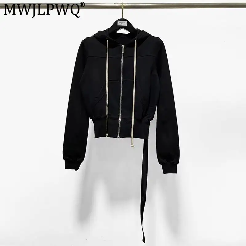 MWJLPWQ Fashionable Short Unisex Sports Knit Jacket With Zipper Drawstring Ribbon Decoration Trendy Long-Sleeve Sweatshirt 17488