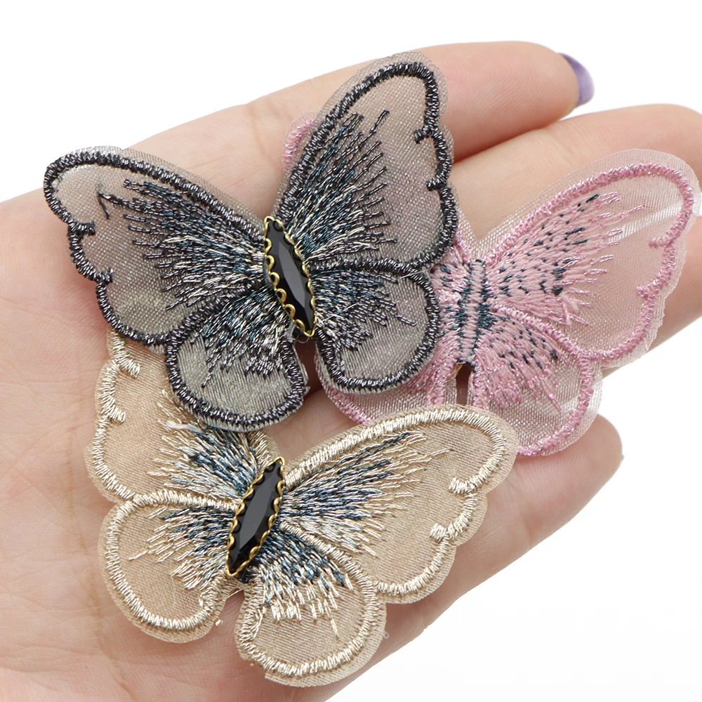 10pcs Embroidered Beaded Tulle Mesh Butterfly Cloth Patches Appliques Sewing Supplies DIY Hair Clip Wedding Dress Accessories