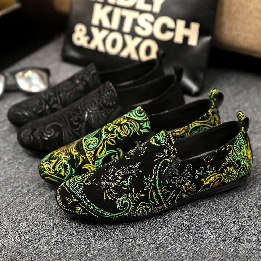 Men's Loafers New Men's Casual Shoes Trendy Chinese-inspired Loafer-style Slip-ons Retro Green Maximalist Casual Footwear