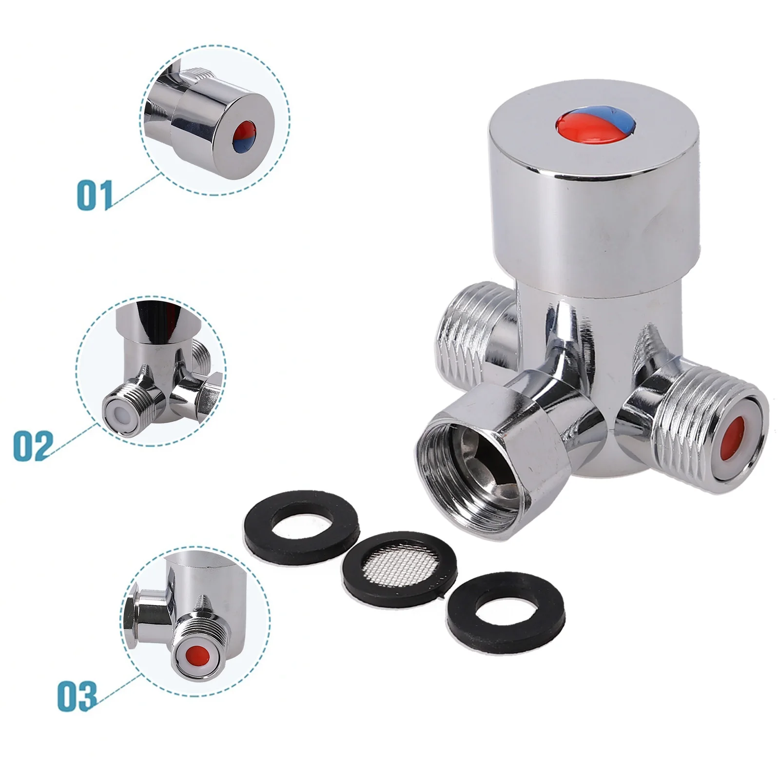 G1/2 Hot Cold Water Mixing Valves Valver Thermostatic Mixer Adjustable 70 * 55 * 50mm For Many Household Commercial Pipes