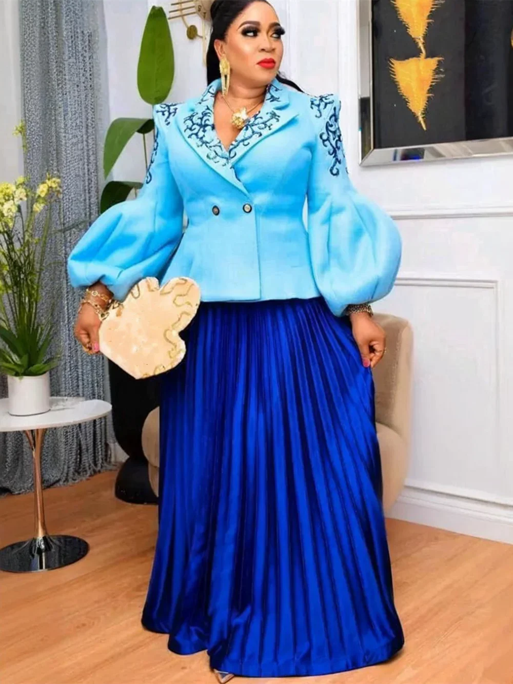 الملابس الأفريقية للنساء 2 قطعة مجموعات بلوزات والتنانير الدعاوى Dashiki أنقرة الترتر ثوب حجم كبير وتتسابق فساتين حفلات الزفاف