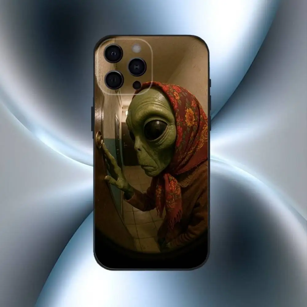 Funny Space U-UFO Alien Thing  Phone Case For iPhone17,16,15,14,13,12,11 Plus,Pro Max Soft Black Cover