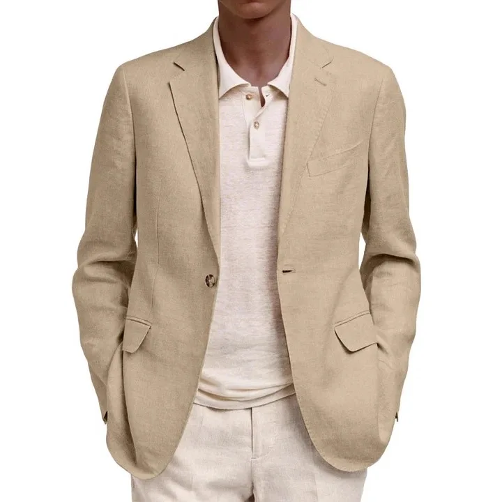 Men Long Sleeve Lapel Suit Jacket Fake Pockets Design Business Casual Outerwear Spring Autumn