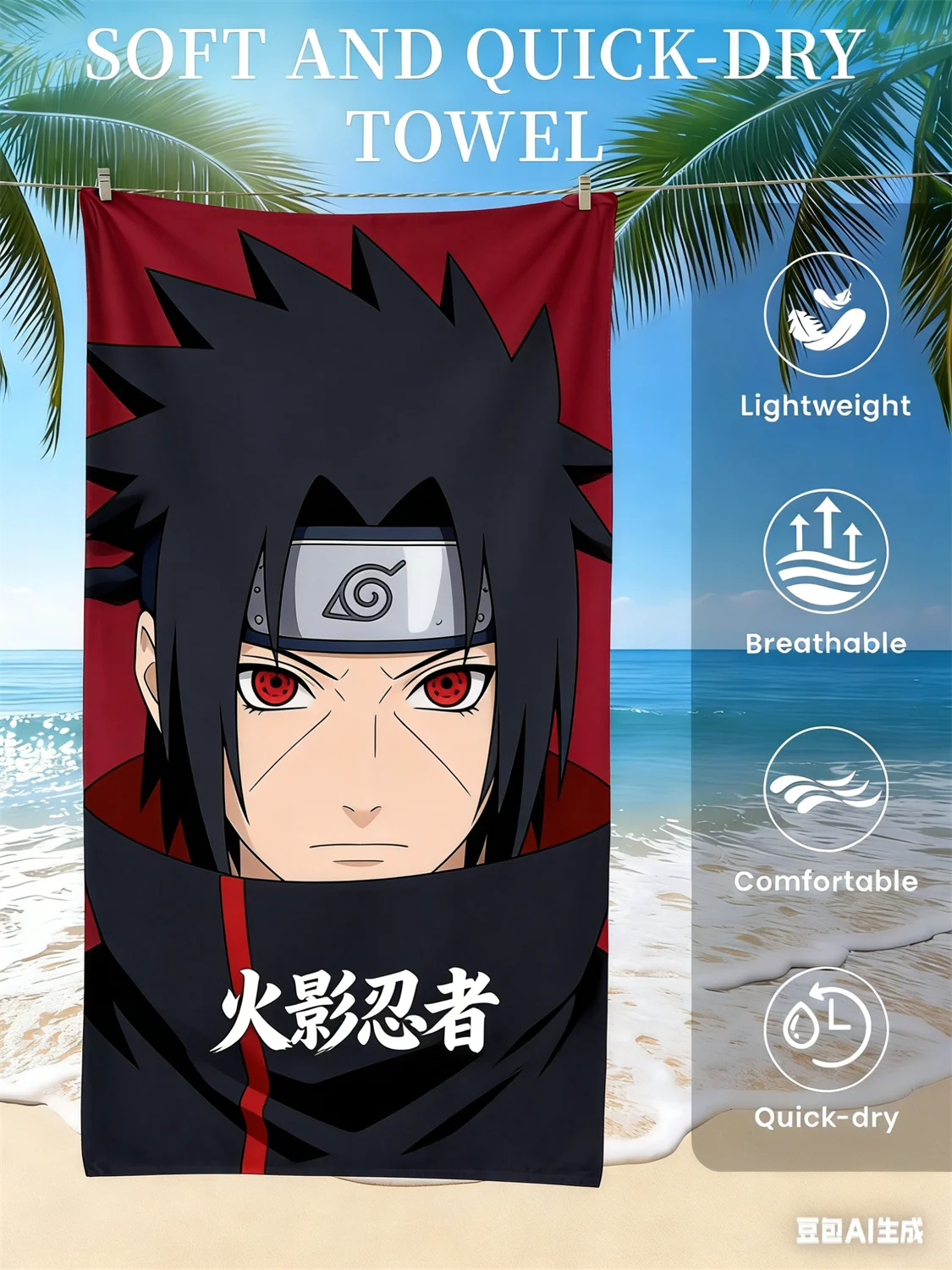 

Пляжное полотенце с принтом любимых персонажей аниме, быстросохнущее полотенце для пляжа, бассейна, отпуска и любителей аниме.