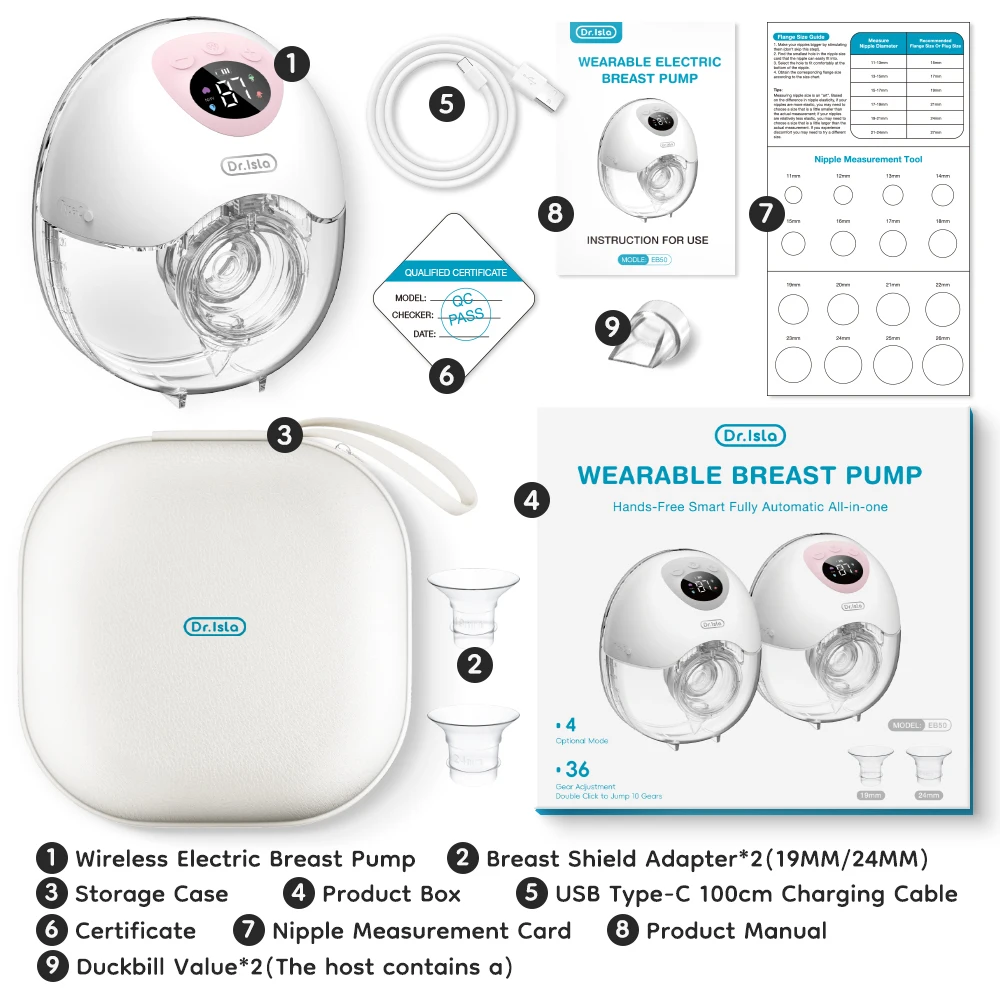 dr.Isla Wearable Electric Breast Pump with Travel Bag and Accessories 6
