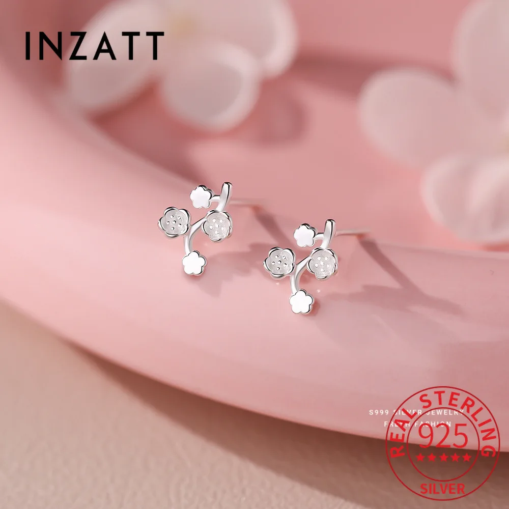 

INZATT Real 925 Sterling Silver Peach Blossoms Mini Stud Earrings for Women Cute Fine Jewelry Light Luxury Advanced Accessories