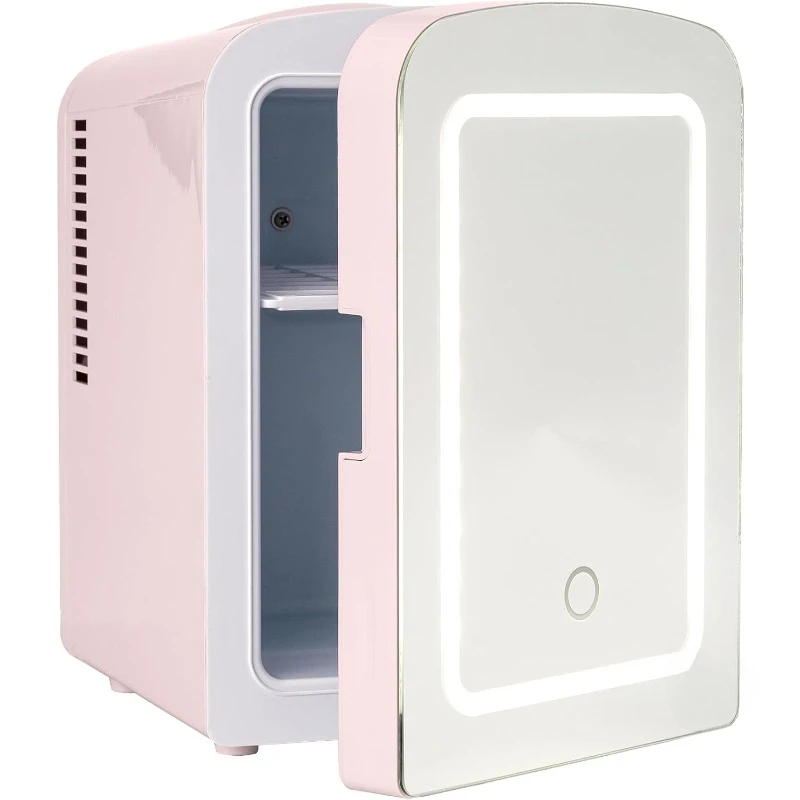 Mini Refrigerator and Personal Beauty Fridge,   and Warming Function for All Cosmetics and Skincare Needs, 4-Liter, Pink