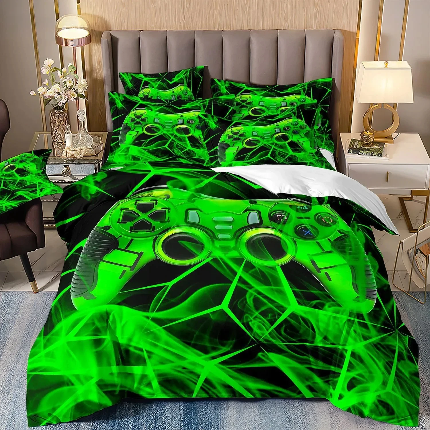 3d Gamer Bedding Sets for Boy Gaming Duvet Cover Set Queen Video Games Comforter Cover,Playstation Designs Bed Set for Teen Boys